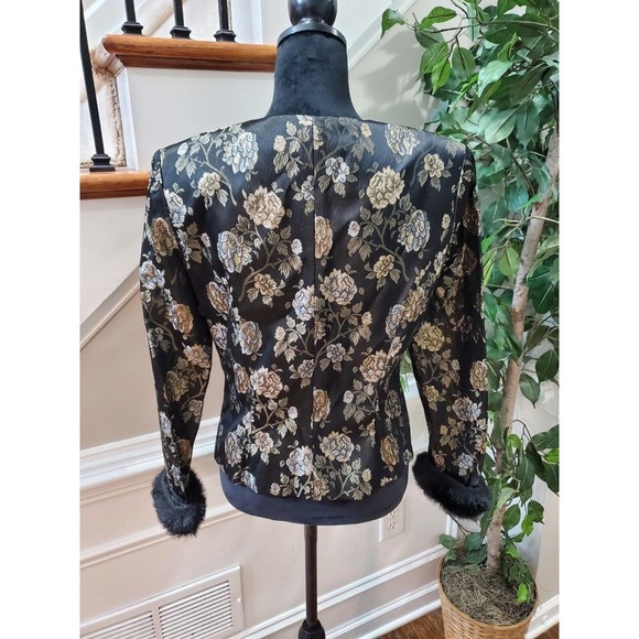 Crimson by Lawrence Kurtz Black Floral Long Sleeve Buttons Front Jacket Blazer 6 - Picture 7 of 12